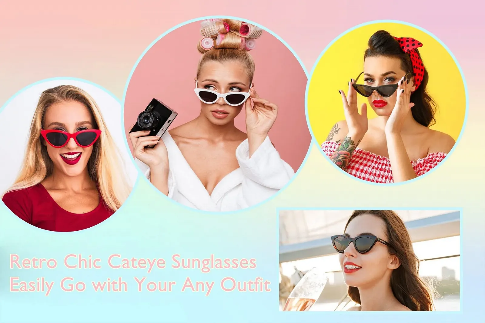 Солнцезащитные Очки Кошачий Глаз Unning Набор 4 Штуки Женские, Винтажные Солнцезащитные Очки Кошачий Глаз, Неоновые Забавные Очки для Женщин, фото №2