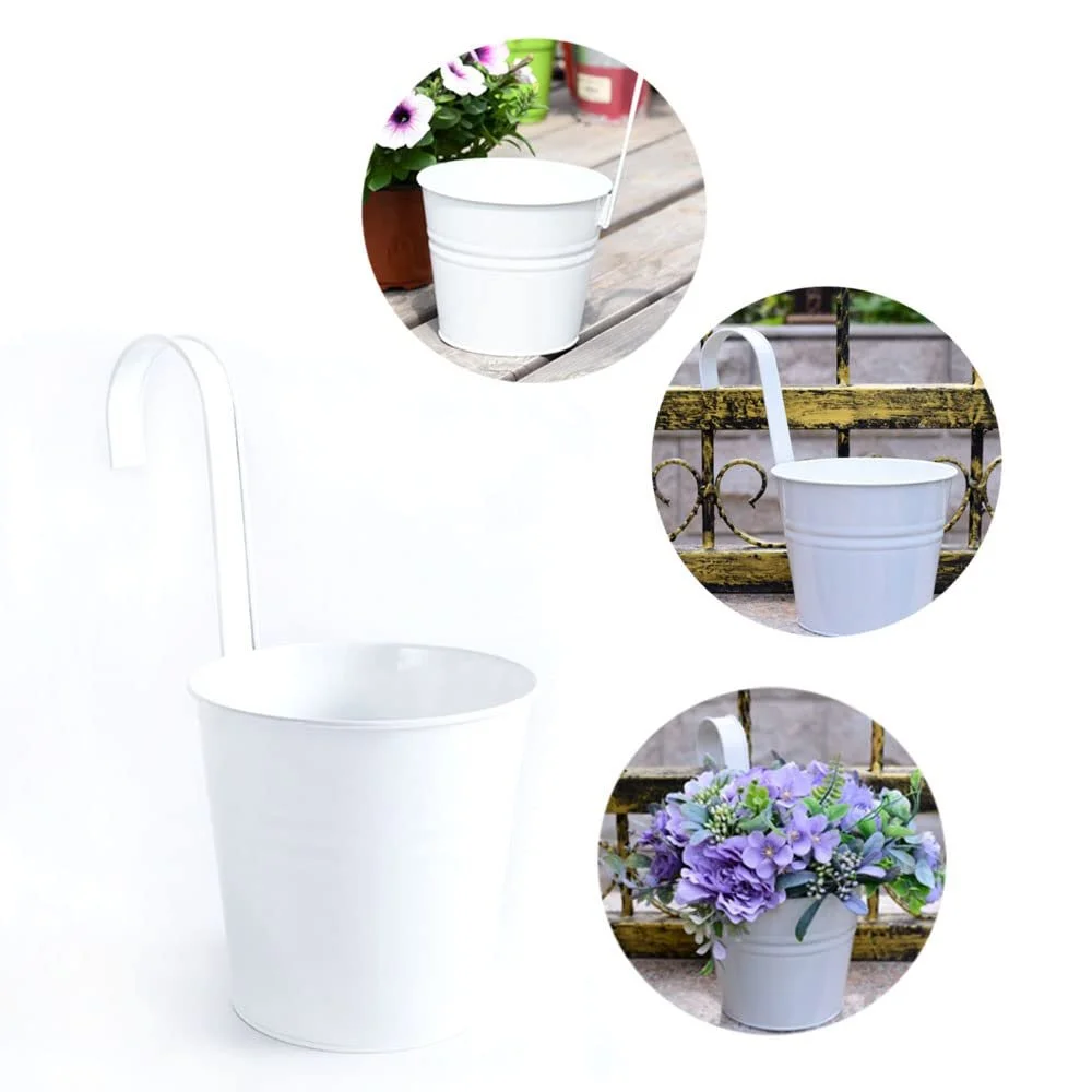 Підвісні вазони Набір з 4 шт. Металеві зі знімними гачками та дренажним отвором Білі, фото №5 Підвісні вазони Набір з 4 шт. Металеві зі знімними гачками та дренажним отвором Білі, фото №5