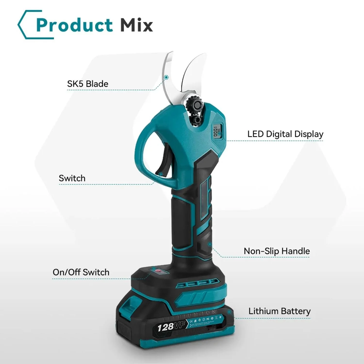 Секатор акумуляторний Geevorks 21V 30 мм (2 акумулятори), фото №5