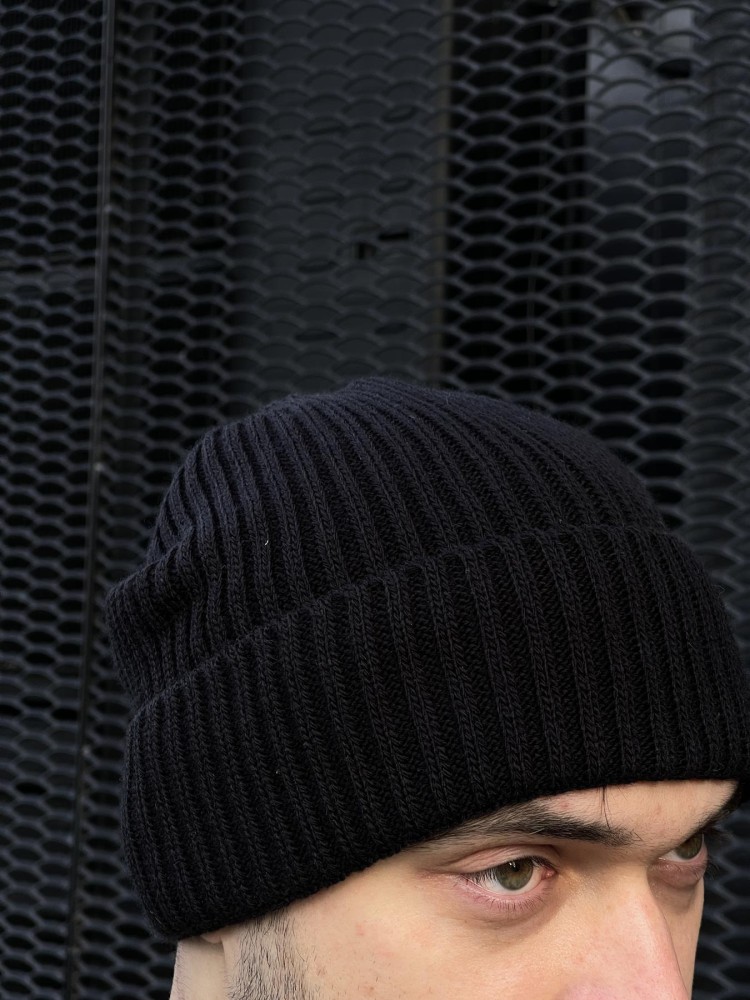 Шапка трикотаж длинная черная, фото №3