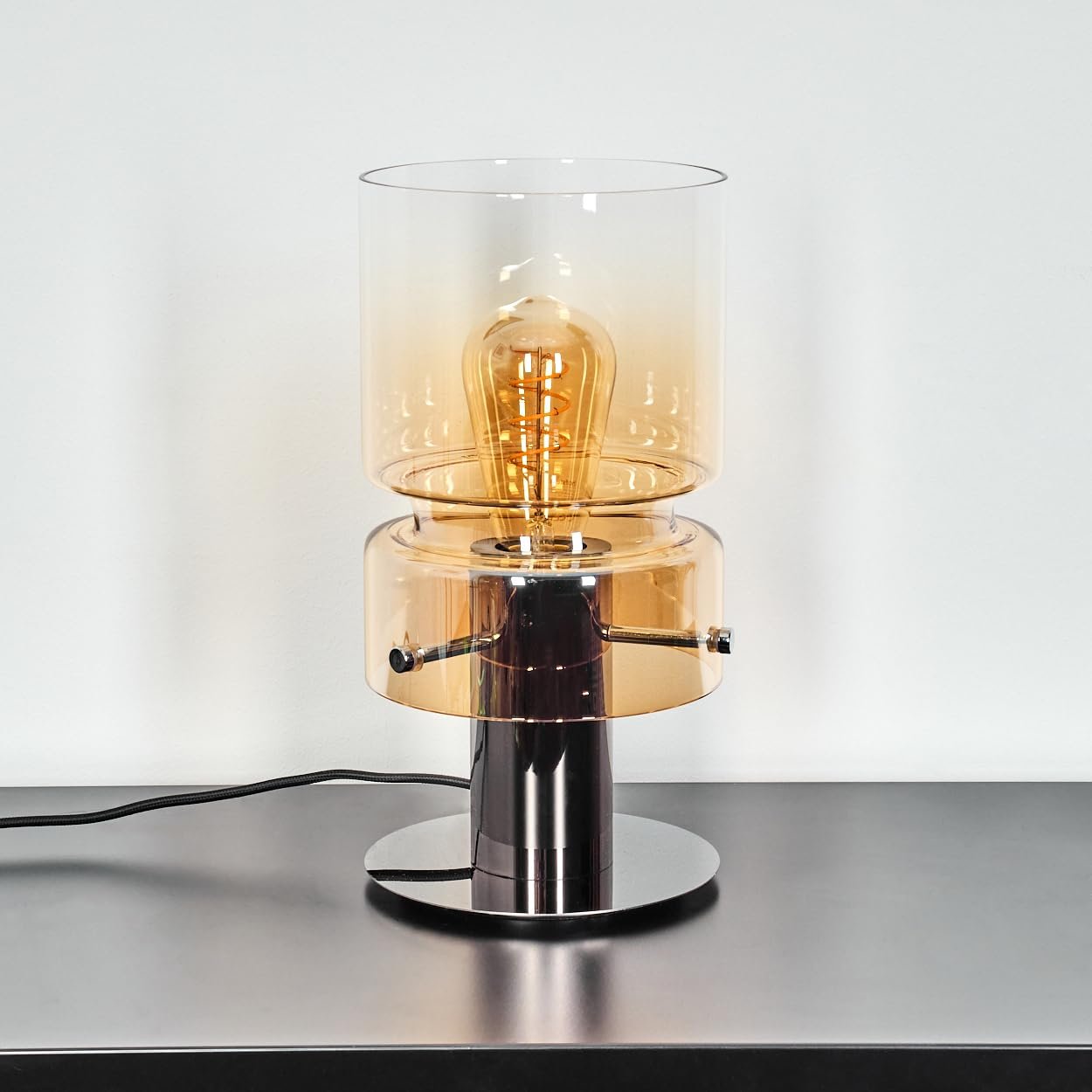 Настільна лампа HOFSTEIN Hasvik метал/скло Ø 15 см E27 Чорний/Хром/Бурштиновий/Прозорий, фото №8