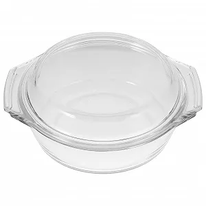 Форма для запекания стеклянная круглая с крышкой и ручками термостойкая - Фото 1