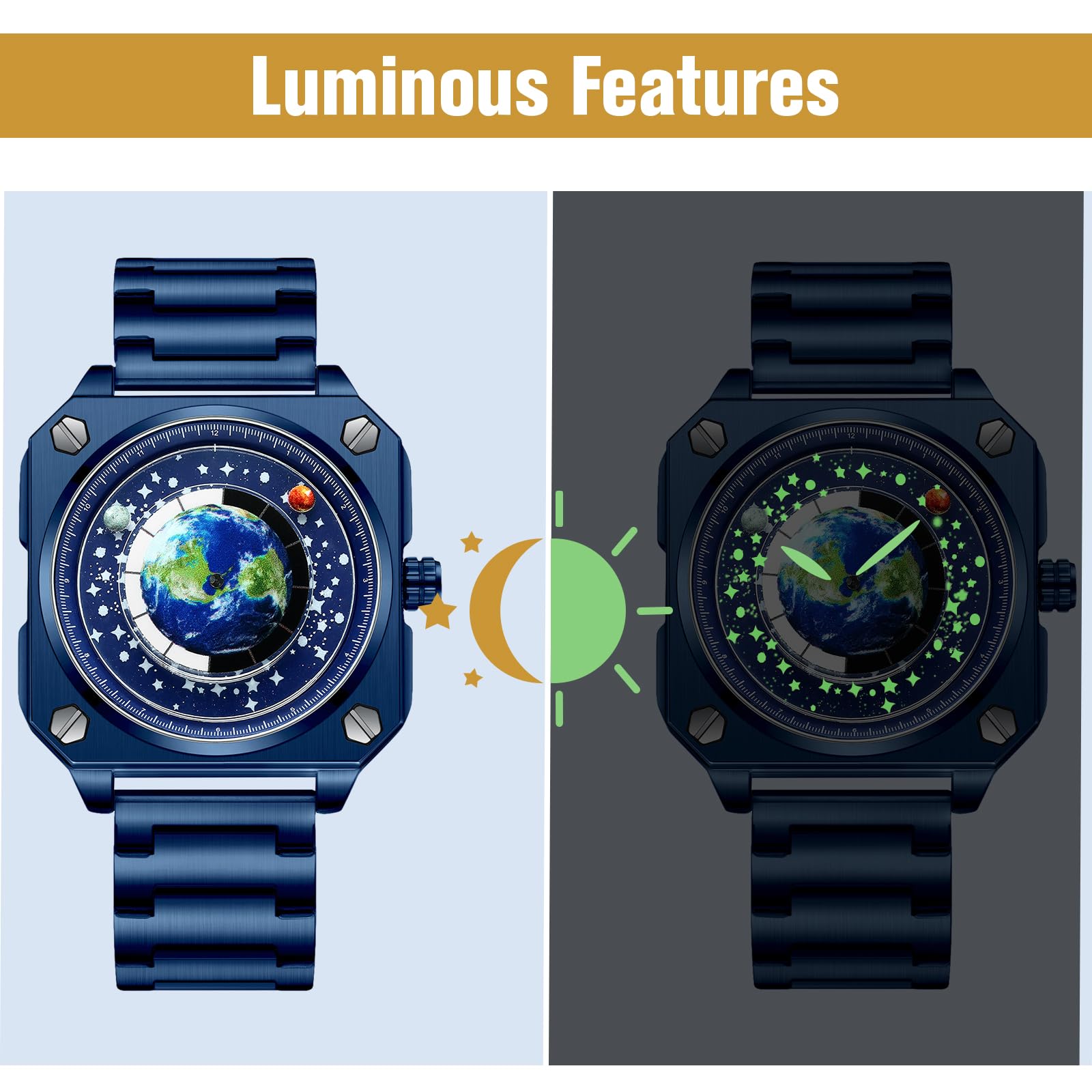 Часы Avaner Universe Starry Sky Мужские квадратный корпус Нержавеющая сталь, фото №4