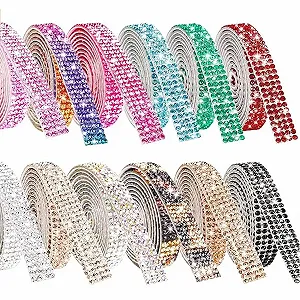 Самоклеюча стрічка зі стразами Кристал Діамант 9 мм, 12 рулонів, різні кольори - Фото 1