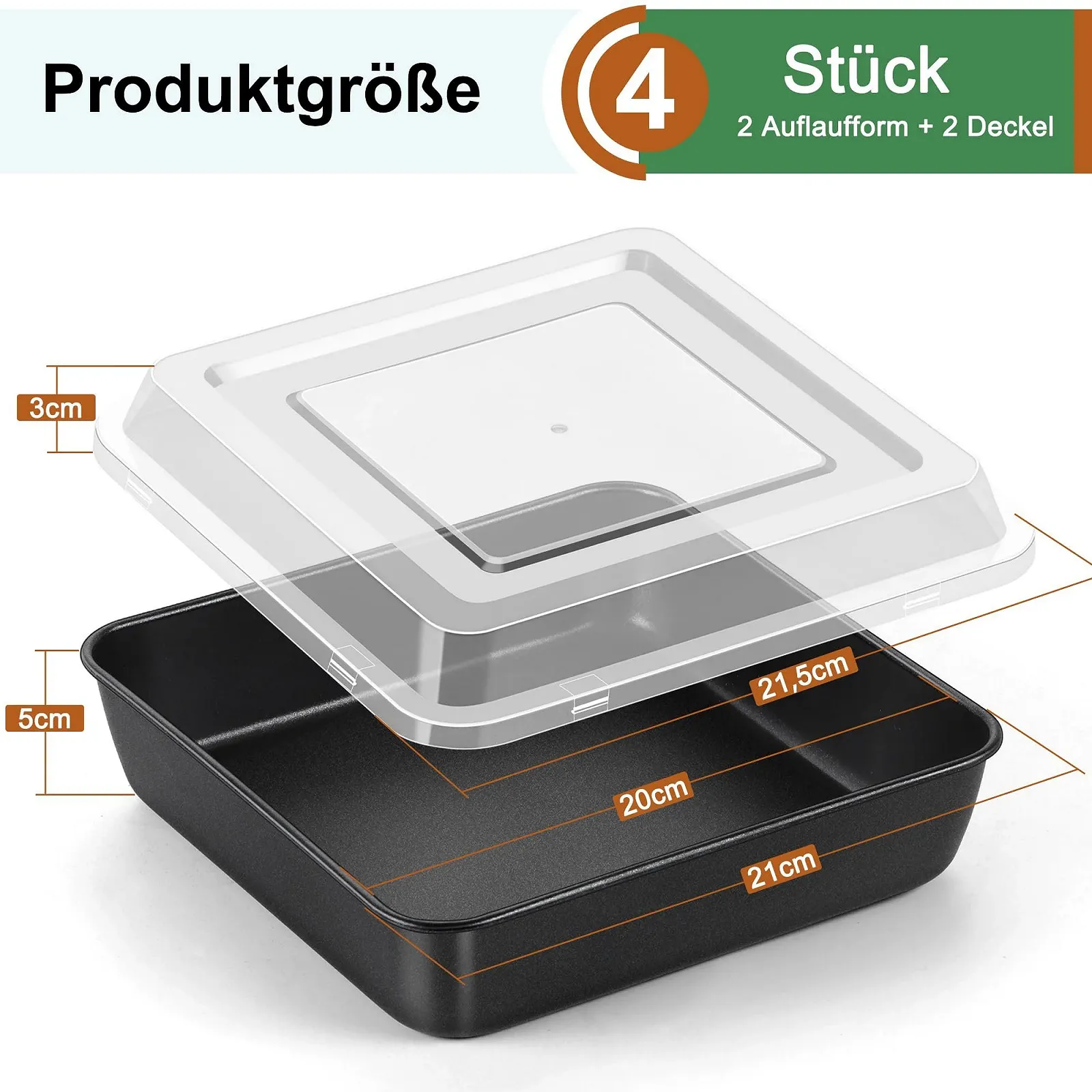 Форма для выпечки Joyfair Квадратная Набор из 2 шт. Нержавеющая сталь Антипригарная с крышкой 21 x 21 x 5 см, фото №2