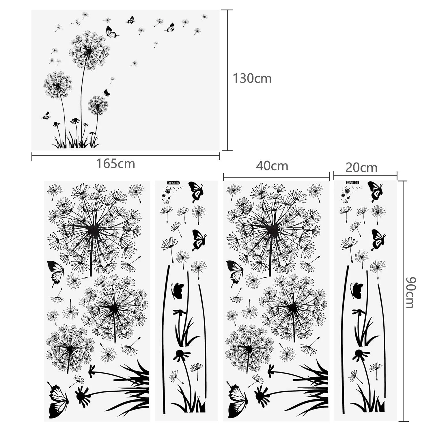 Наклейка на стіну Dandelion Flowers XXL 165 x 130 см 2 шт чорна, фото №2 Наклейка на стіну Dandelion Flowers XXL 165 x 130 см 2 шт чорна, фото №2