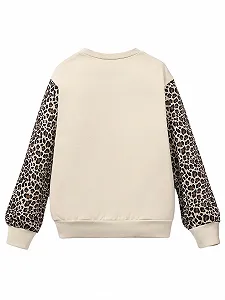 SweatyRocks Топ з довгими рукавами, вставками та леопардовим принтом для дівчат, повсякденний, з круглим вирізом, осінній synthetic.ua - Фото 1