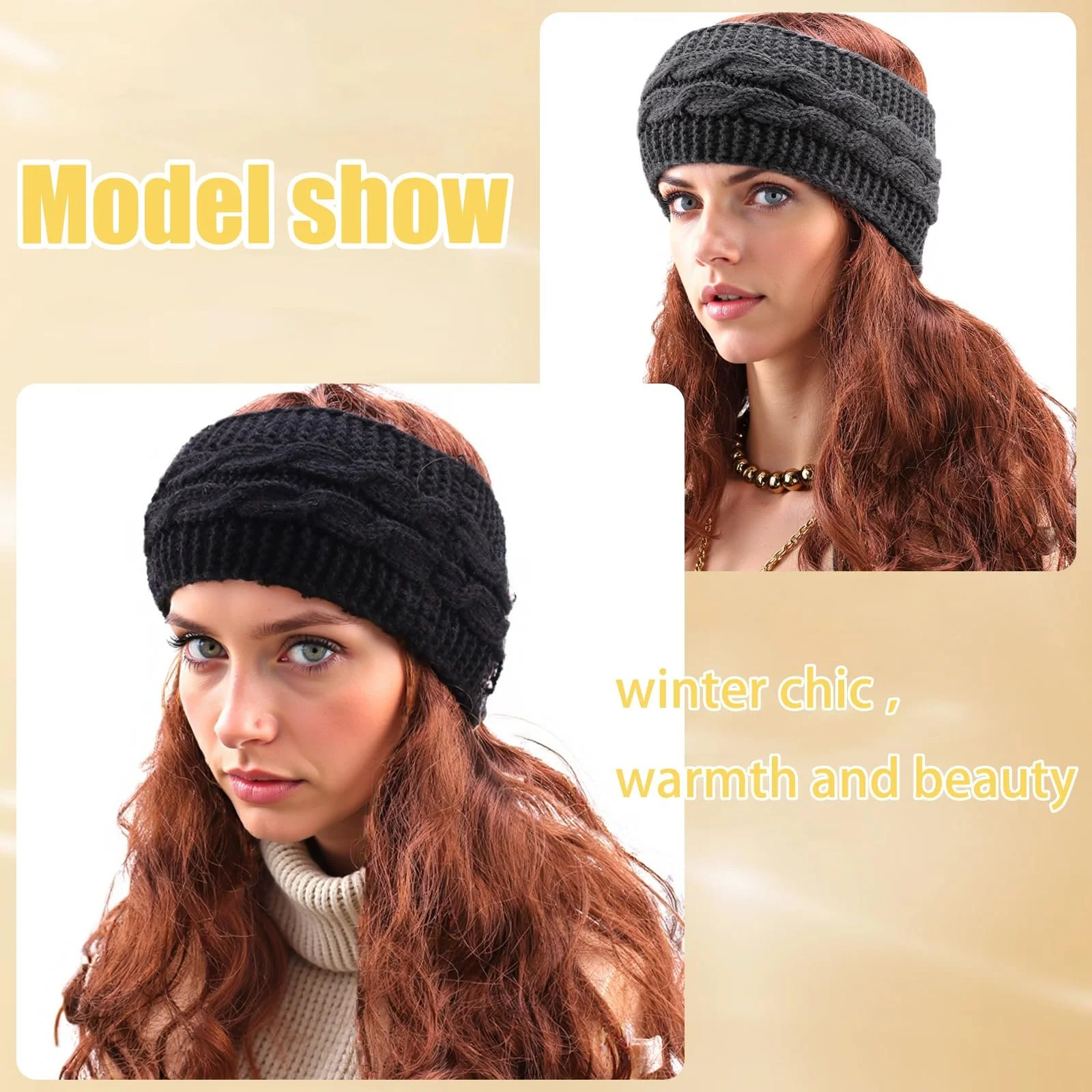 В'язана пов'язка на голову Жіноча Зимова Тепла, фото №6