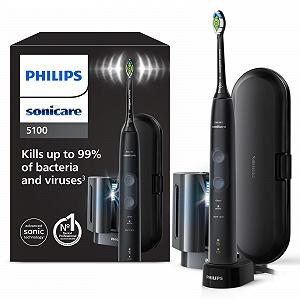 Зубная щетка электрическая Philips Sonicare ProtectiveClean 5100 HX6850/57, 3 режима, датчик давления, таймер, черный, с дорожным футляром и УФ-очистителем - Фото 1