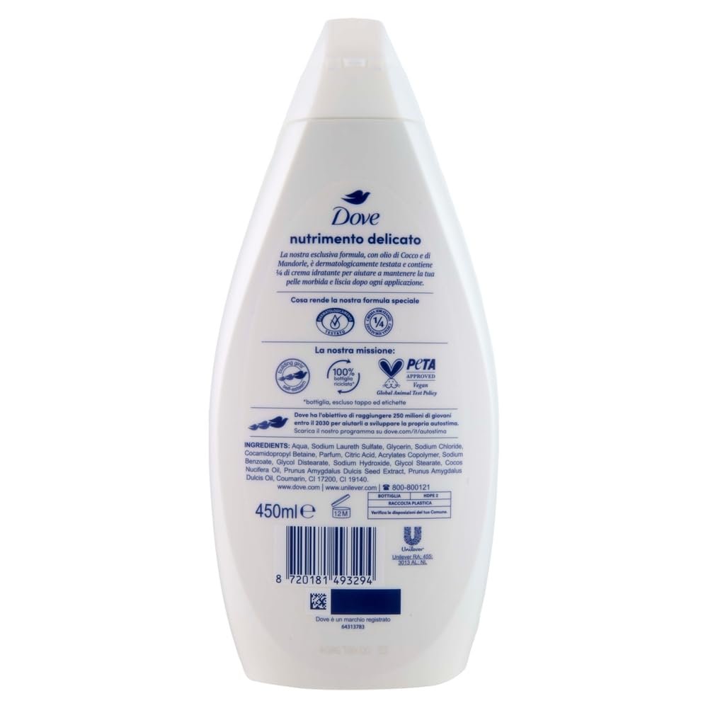 Гель-піна для душу Dove Bagnodoccia Nutrimento Delicato з кокосовою та мигдальною олією 6 x 450 мл + італійська м'якоть томатів 400 г, фото №4