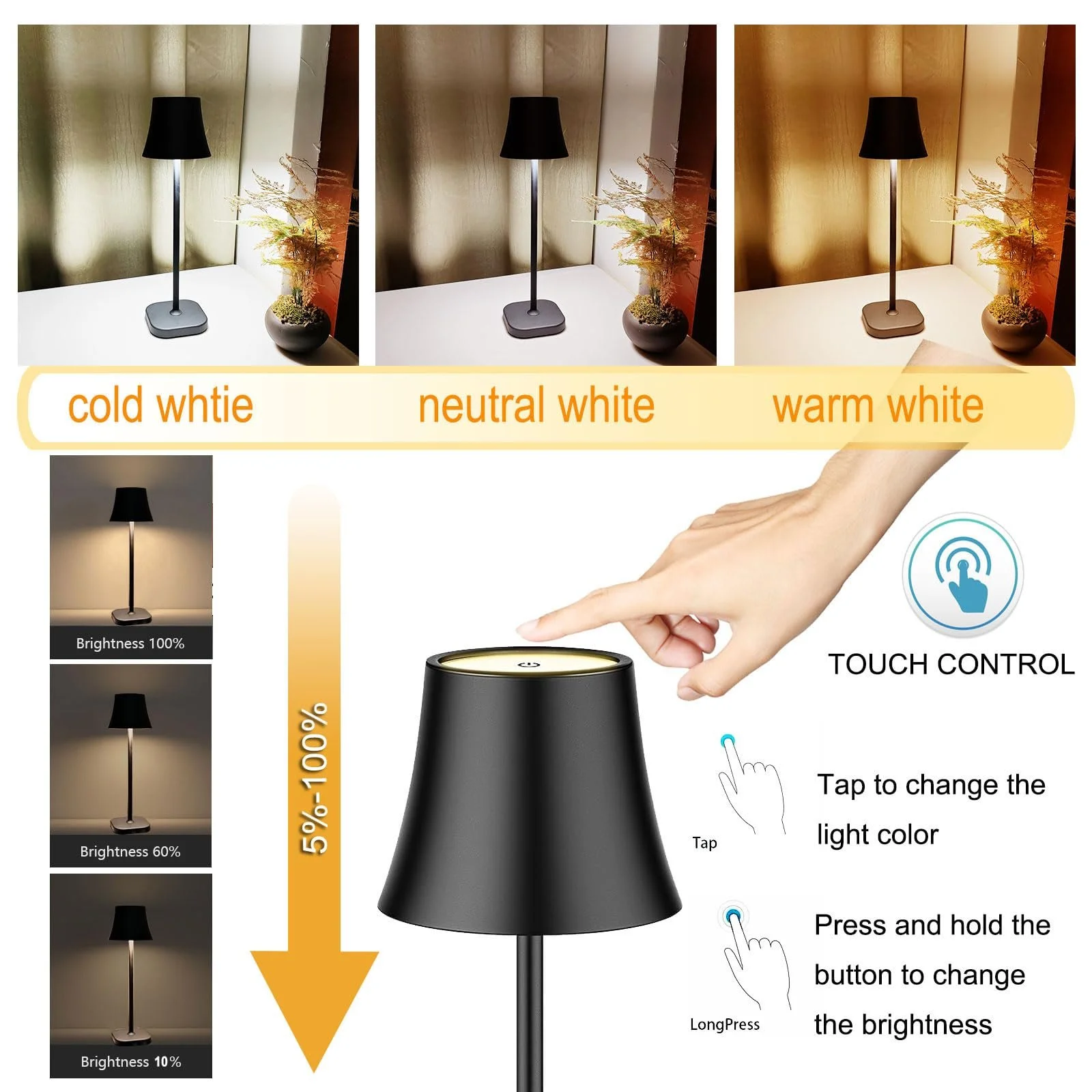 Настільна лампа LED Wireless Battery 5400 mAh Чорна, фото №4