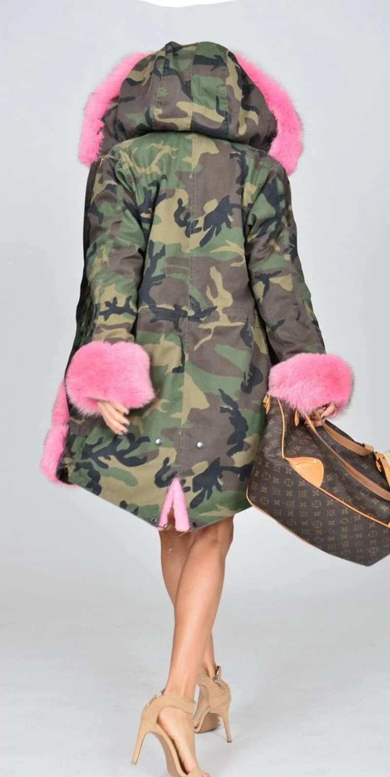 Жіноча зимова парка Roiii з капюшоном, штучним хутром для вулиці, фото №9