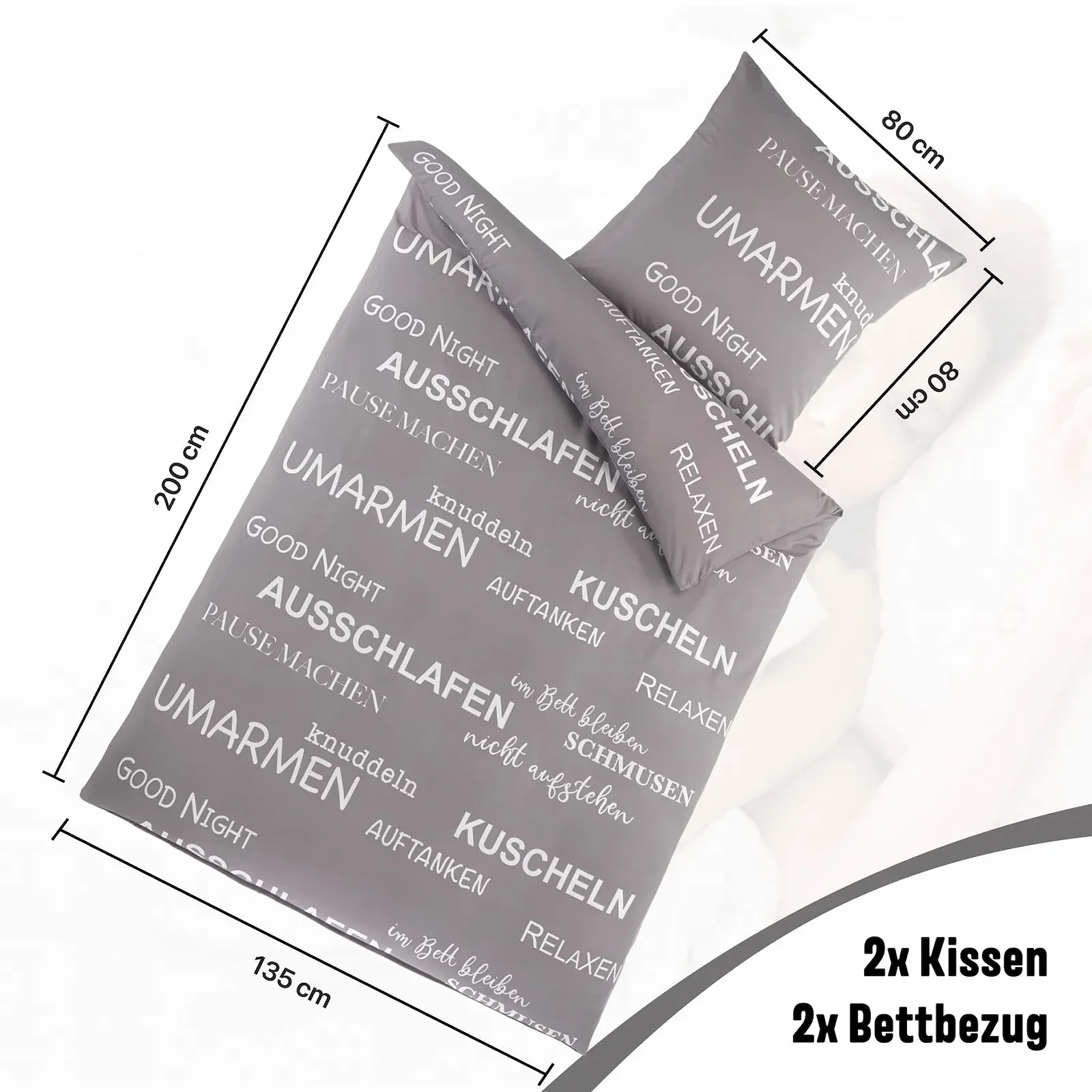 Набір постільної білизни FELLANO 4 предмети 135 x 200 см + 80 x 80 см ÖkoTex, фото №5