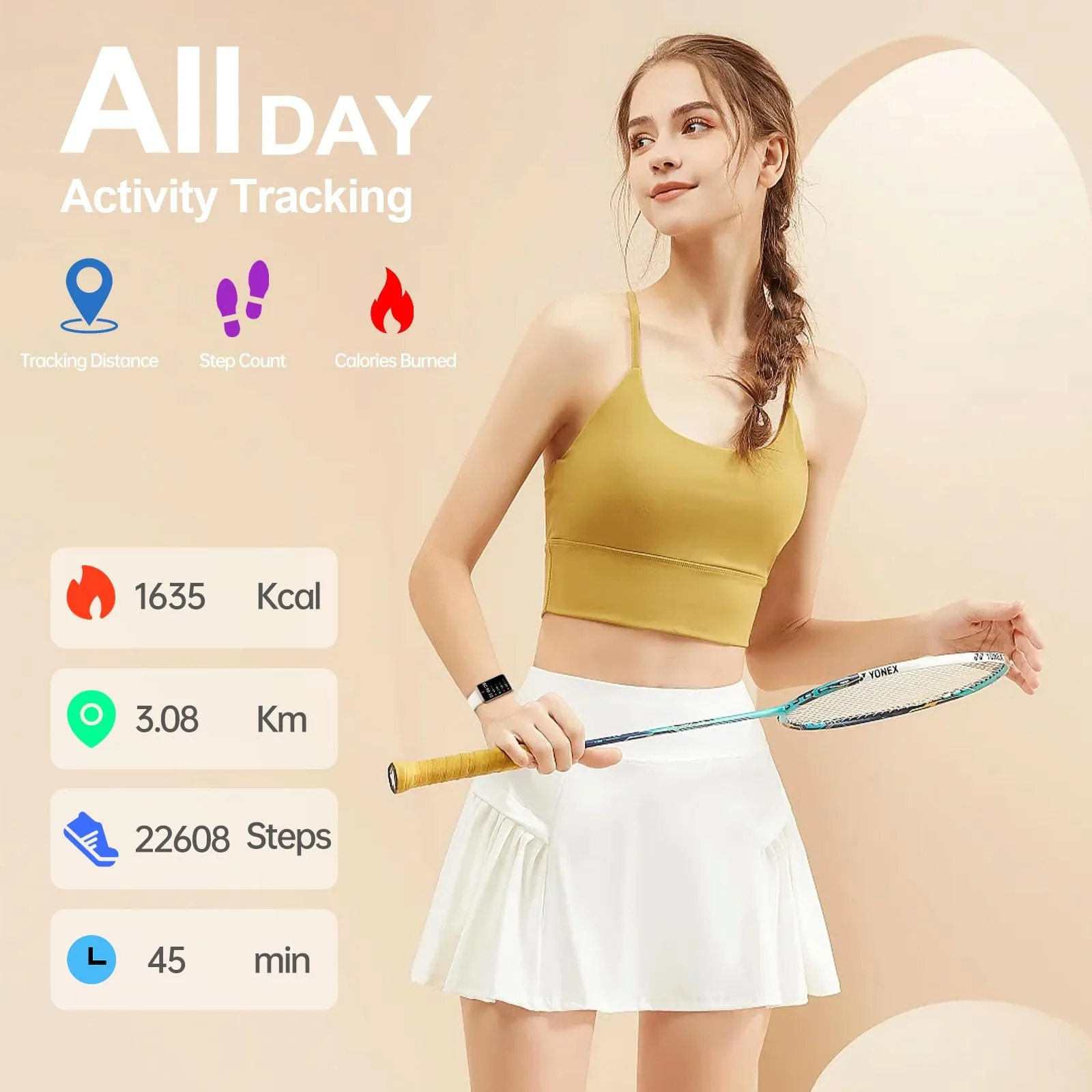 Смартгодинник VIPWISE Slim з монітором серцевого ритму, артеріального тиску, кисню в крові та сну, водонепроникний IP68, 20 спортивних режимів, крокомір, фото №3