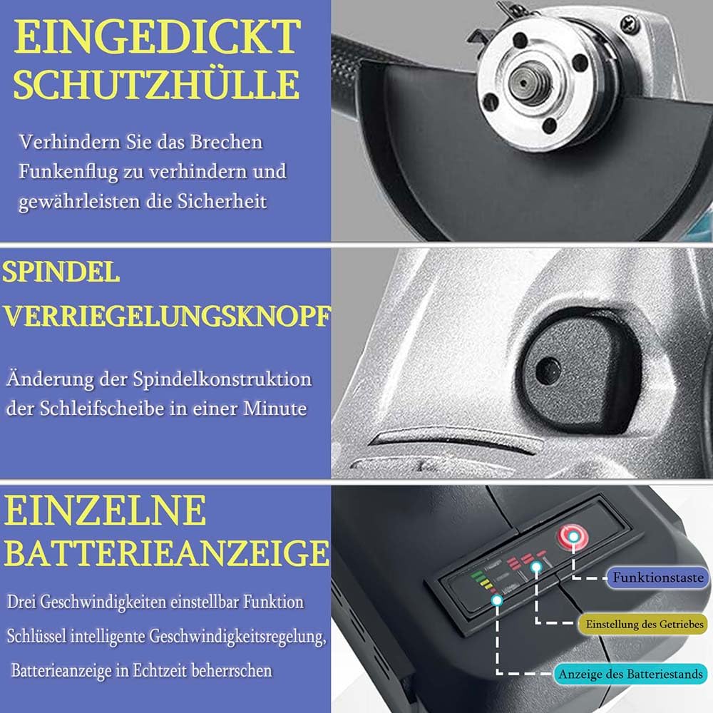 Аккумуляторная угловая шлифмашина 125 мм Makita 18 В BL1830 Бесщеточная 11000 об/мин, фото №6