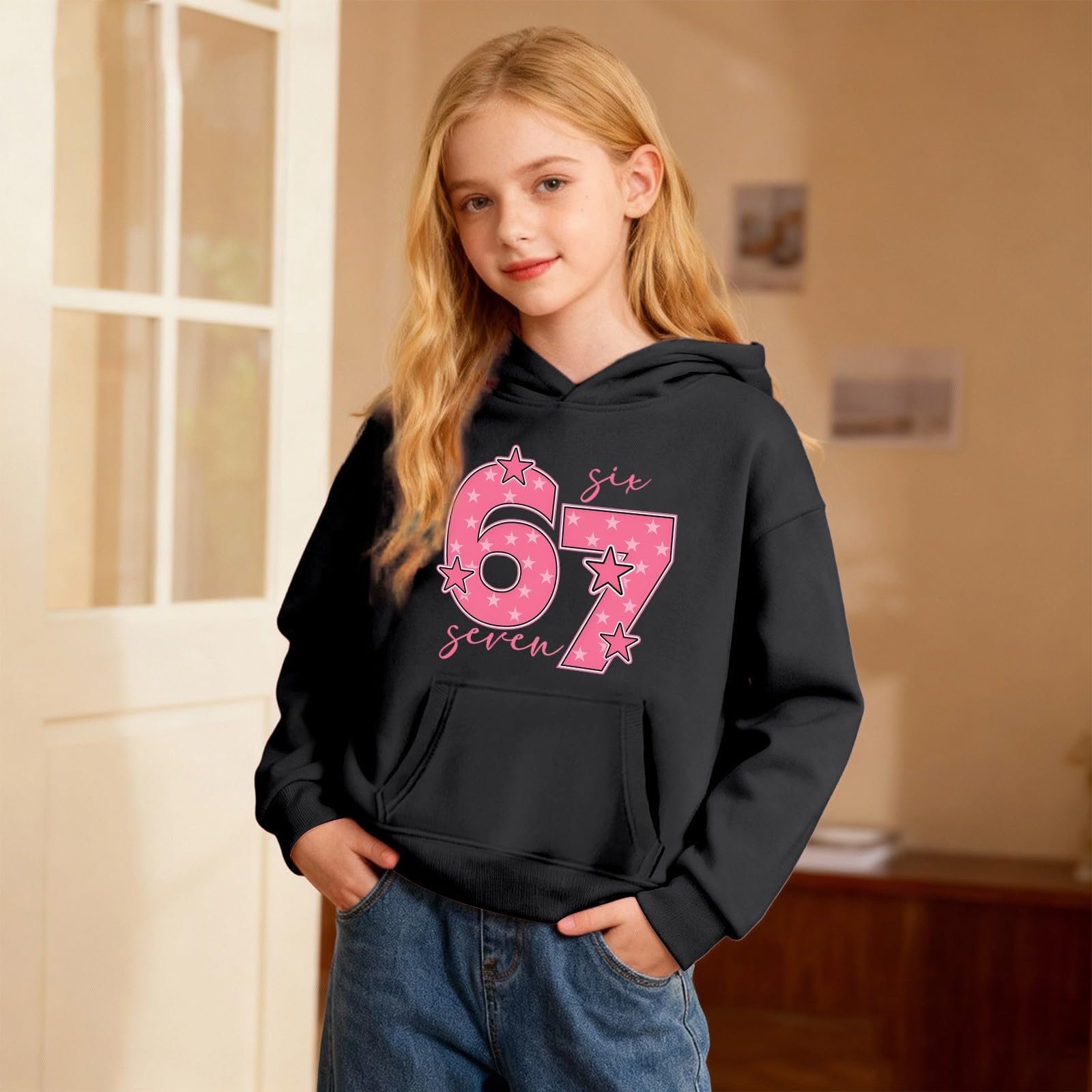 Свитшот Generisch Six Seven 67 Meme для детей, мем с капающим мороженым, повседневный смешной дизайн, базовый легкий спортивный топ с длинными рукавами для девочек, фото №3