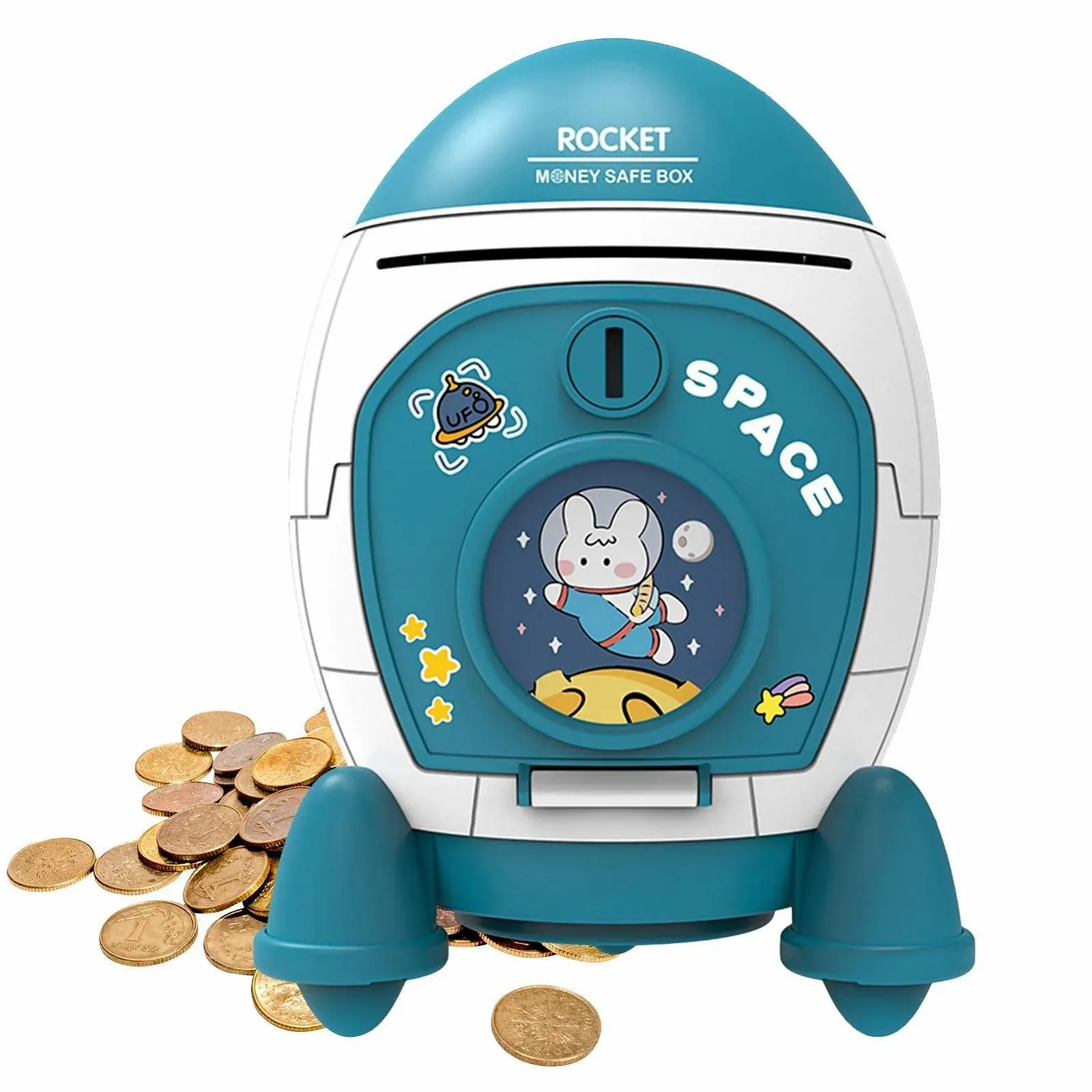 Копилка Ракета с ключом и наклейками Большая вместимость, фото №1