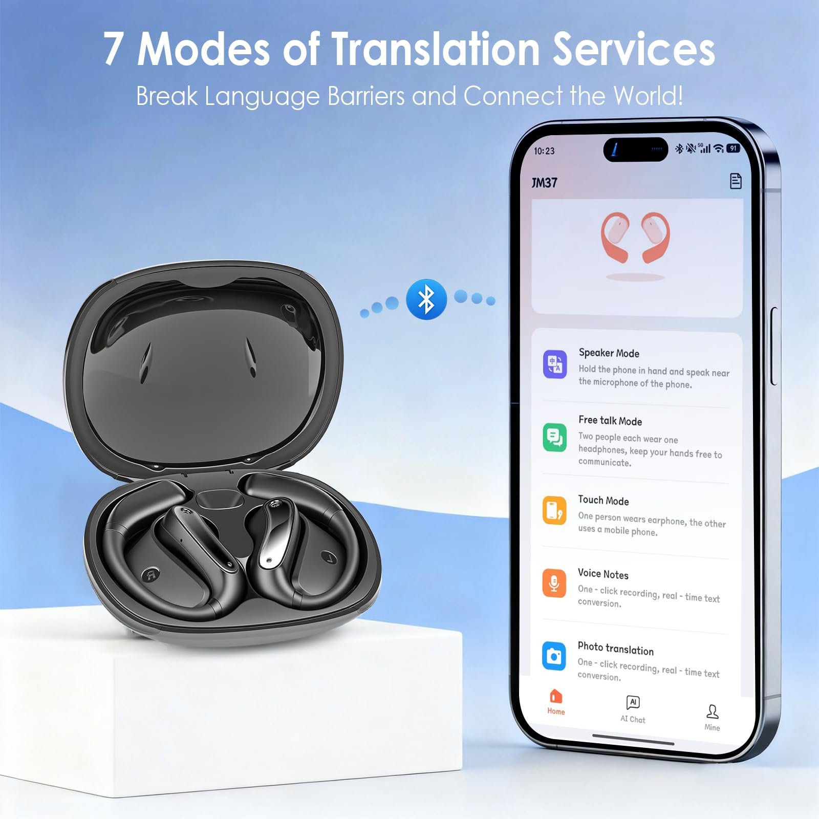 Навушники-перекладачі AI LustLocke, 156 мов і 7 режимів, білі, фото №4