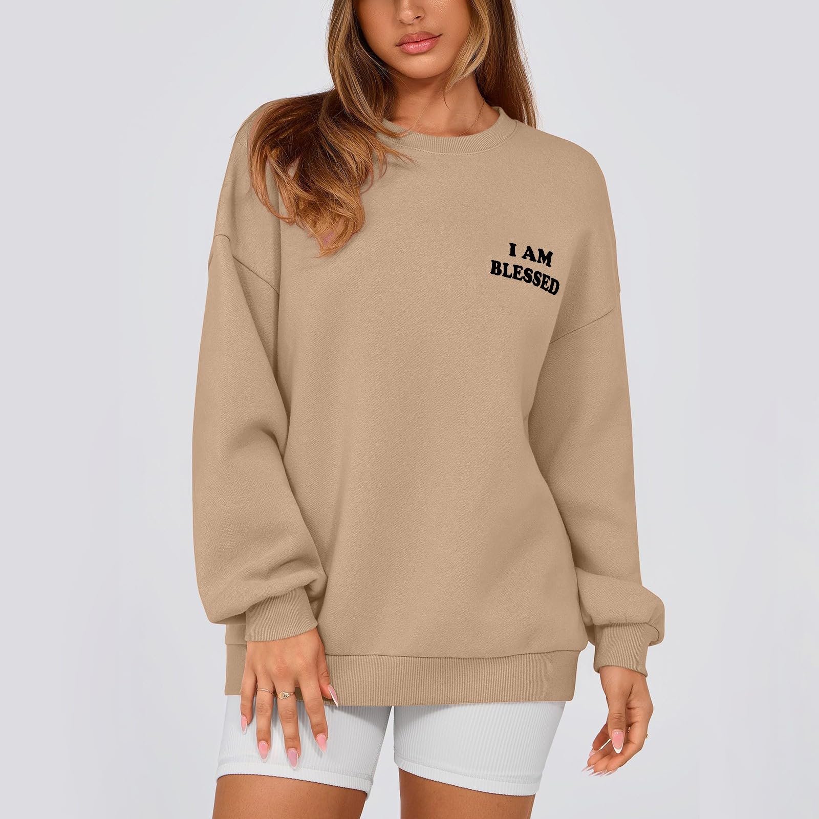 Женский свитшот с принтом букв "I Am", повседневный, с круглым вырезом, с длинными рукавами, графический пуловер, фото №2 Женский свитшот с принтом букв "I Am", повседневный, с круглым вырезом, с длинными рукавами, графический пуловер, фото №2