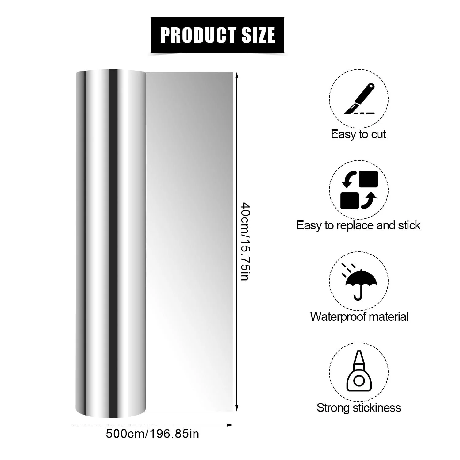 Наклейка на стіну дзеркальна 40 x 500 см Гнучка Без скла Самоклейна Вініловий рулон, фото №2 Наклейка на стіну дзеркальна 40 x 500 см Гнучка Без скла Самоклейна Вініловий рулон, фото №2