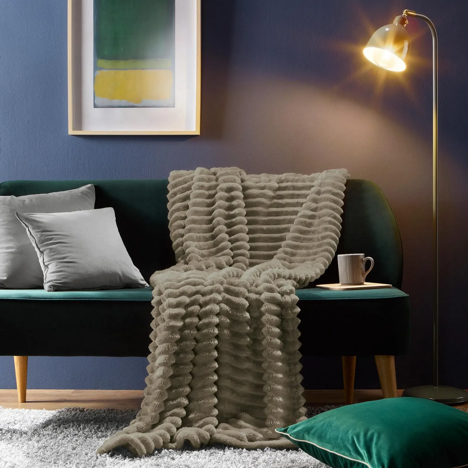 Флисовое одеяло Erwin Müller Aosta вельветовое Taupe размер 150 x 200 см, 2 шт, фото №5