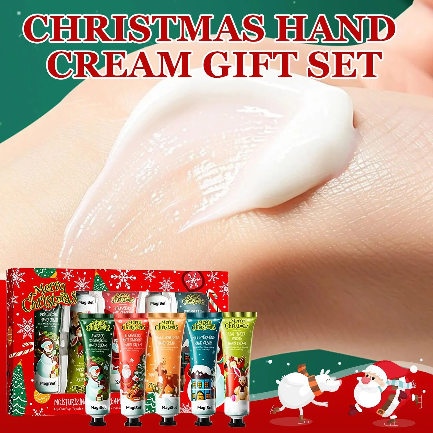 Крем для рук Набор Рождество, 5 шт Парфюмированный крем для рук, увлажняющий крем для рук и ног для сухой и потрескавшейся кожи рук, большой набор лосьона для рук для очень сухой кожи, фото №2