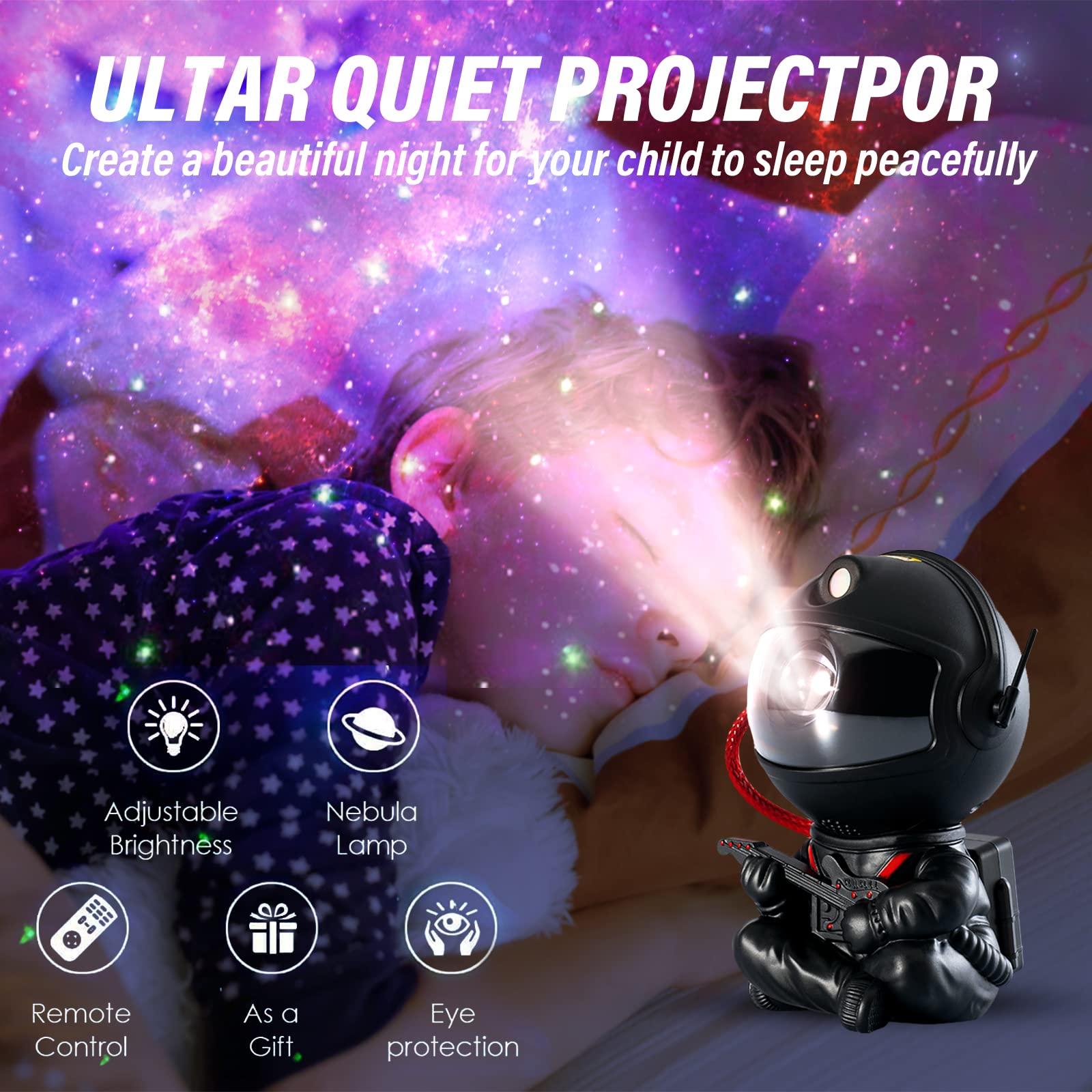 Проектор Starry Sky LED Galaxy Astronaut Night Light с пультом дистанционного управления 360° 8 режимов света 15 комбинаций освещения Black Guitar, фото №5