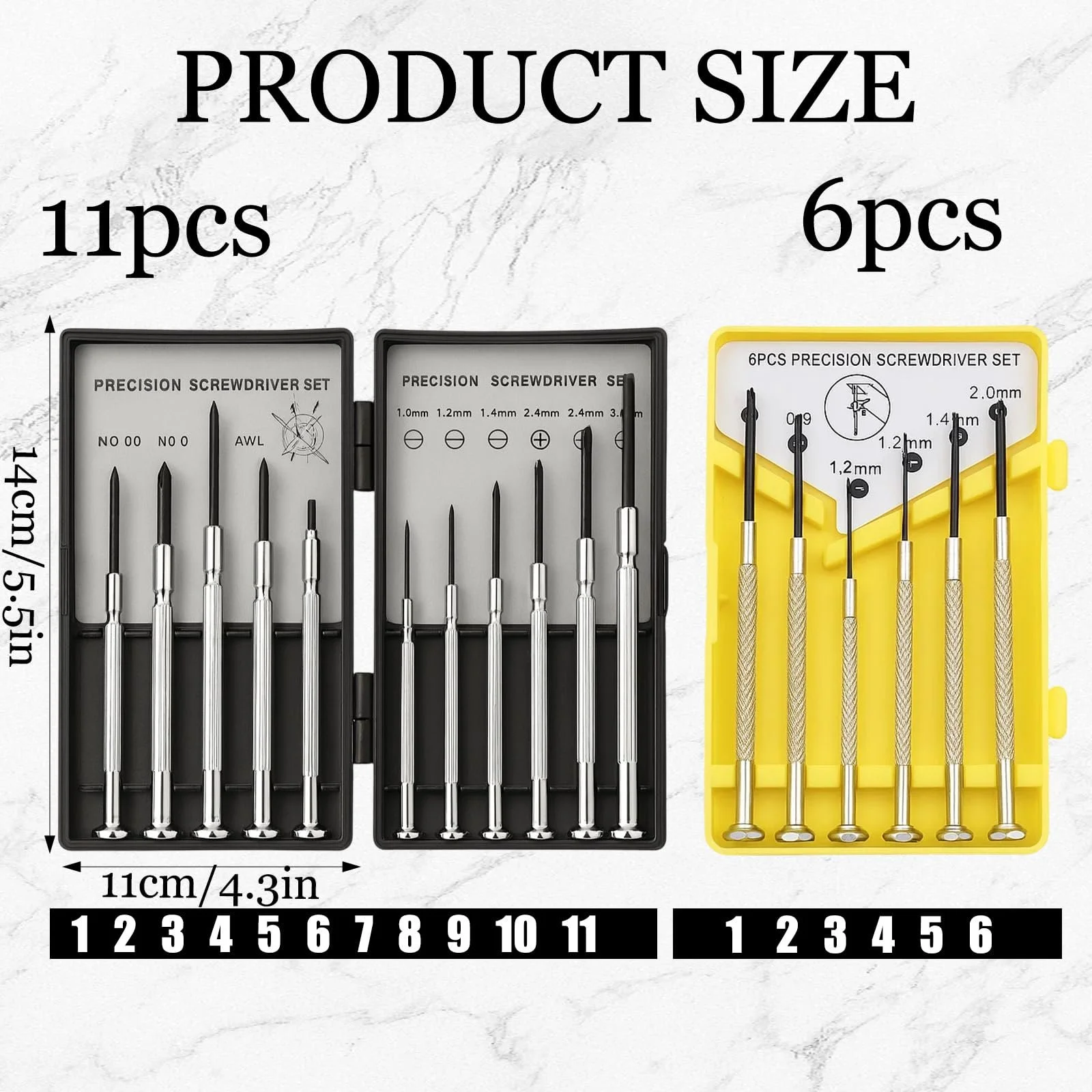 Набір прецизійних викруток 17 предметів 11 чорних + 6 жовтих, фото №2