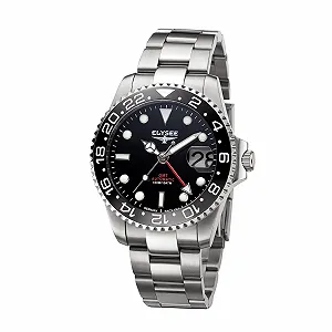 Мужские часы Elysee GMT Automatic 40.5 10 ATM Нержавеющая сталь Мужской дисплей даты 80606, 80607, 80608, 80609, 80610, 80611, 80614, 80616, черный, Браслет - Фото 1