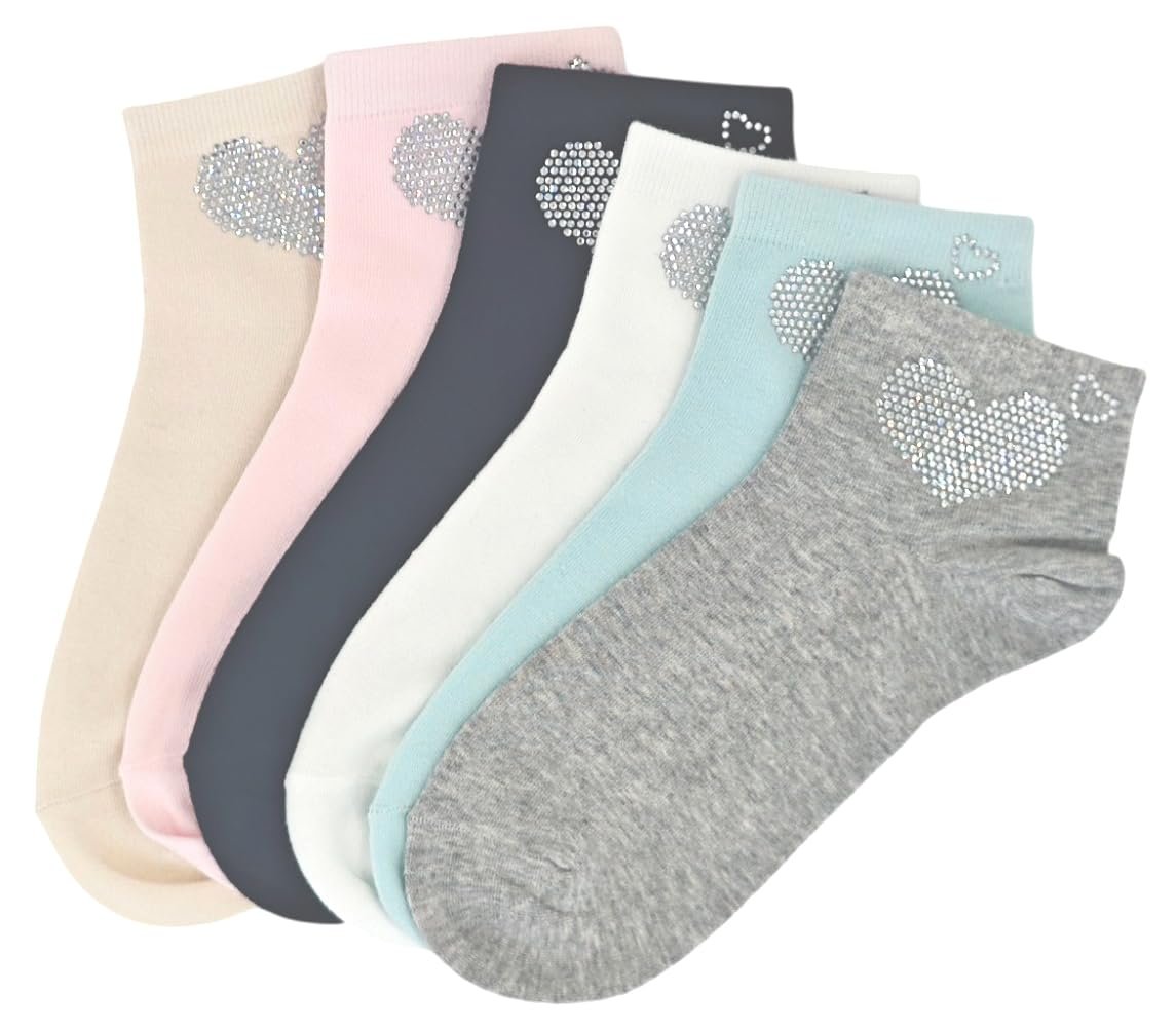 Носки styleBREAKER Женские с аппликацией в виде сердца со стразами, длина до щиколотки, с эластичным поясом, мягкая хлопковая смесь, один размер EU 36-41, фото №4