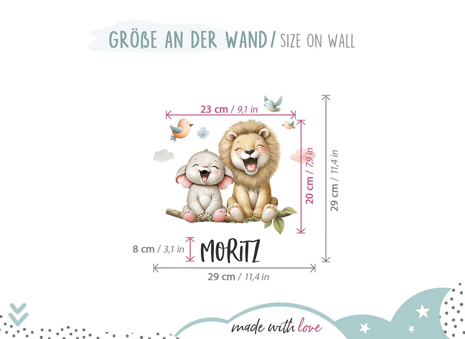 Наклейка на дверь Little Deco DL5062 Lion & Elephant с именем 36 x 28 см, фото №3