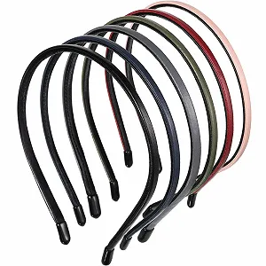 Набор тонких пластиковых обручей для волос, покрытых кожей, 6 цветов. - Фото 1