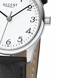 Женские часы REGENT Кожаный ремешок с крокодиловым узором, нержавеющая сталь, кварцевый механизм, 27 мм диаметр, арабские цифры, белый/черный, ремешок synthetic.ua - Фото 1