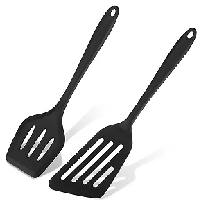 Лопатка для сковороды (набор 2 шт.) силиконовая с прорезями Black - Фото 1