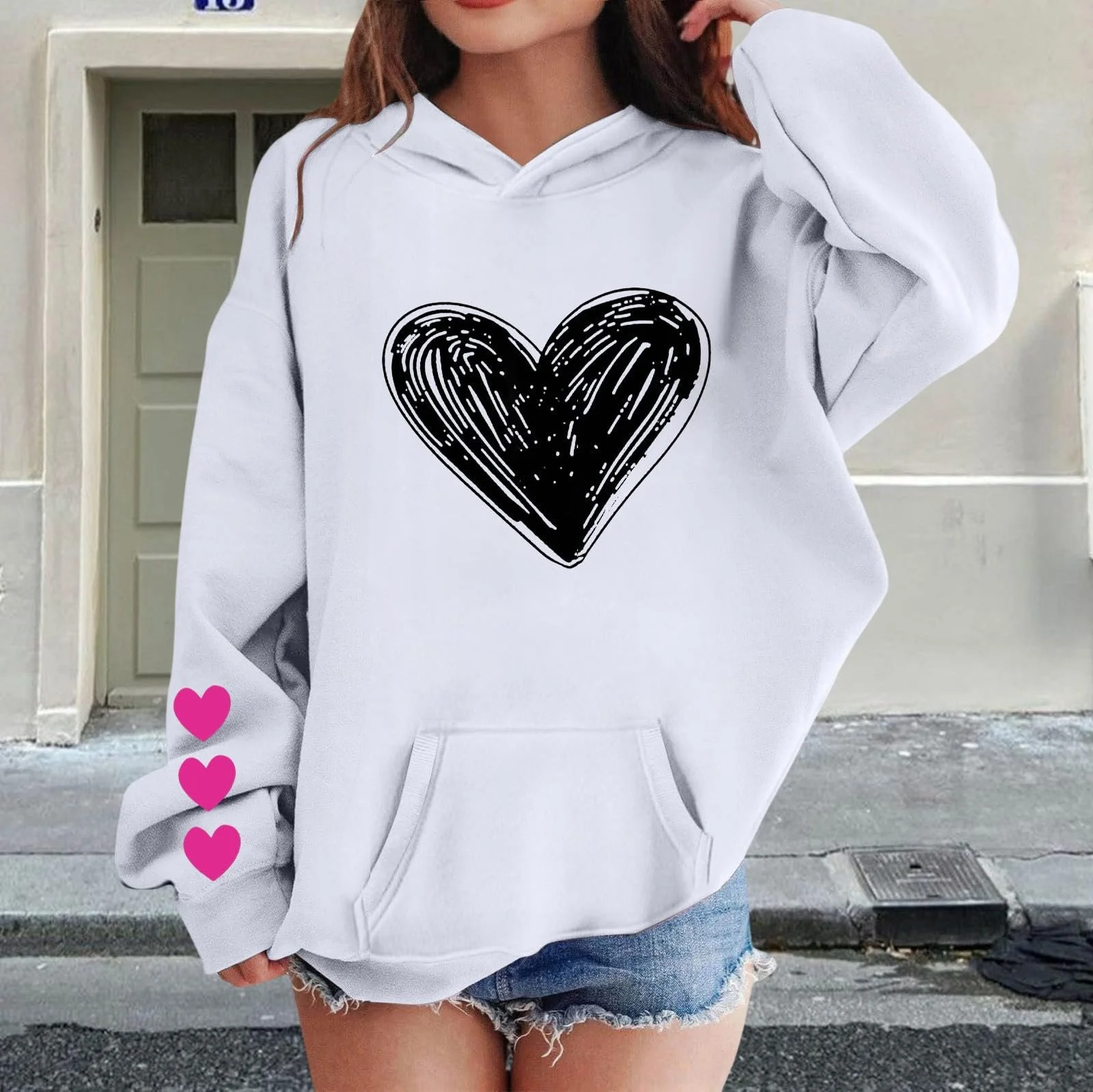 Худи Generisch для девочек и мальчиков, с длинными рукавами, мягкая толстовка с графическим рисунком, милый пуловер для детей, одежда для девочек, однотонный пуловер для мальчиков, размер 176, фото №4