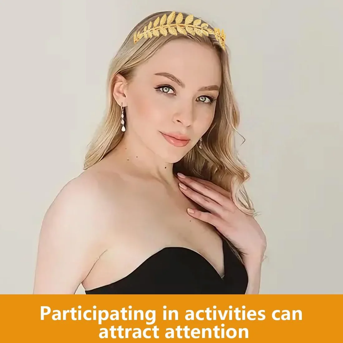 Золотий обруч на голову з листям богині, фото №6