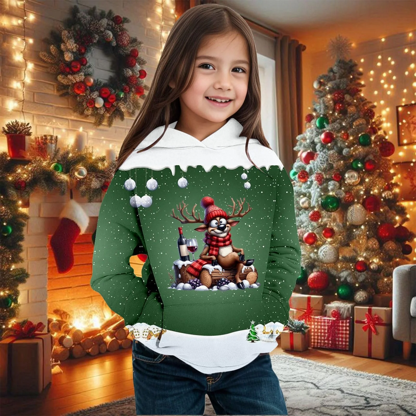 Дитячий святковий худі з довгими рукавами, теплий флісовий, фото №2