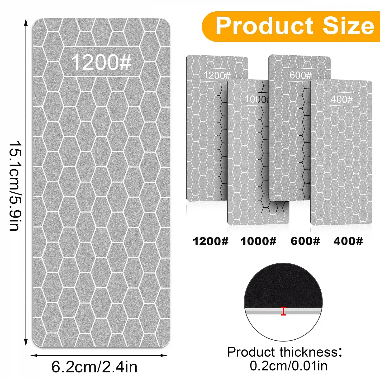 Набір алмазних точильних каменів 4 шт. 400/600/1000/1200 грит стільникова поверхня з нековзною основою, фото №5