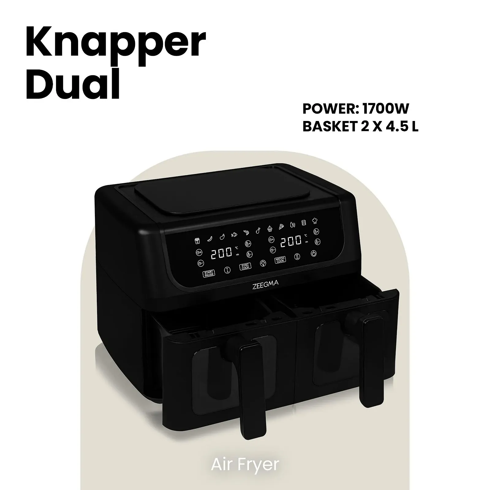Мультипіч Zeegma Knapper Dual 1700 Вт 9 л 11 програм 60-200 °C Чорна, фото №2 Мультипіч Zeegma Knapper Dual 1700 Вт 9 л 11 програм 60-200 °C Чорна, фото №2