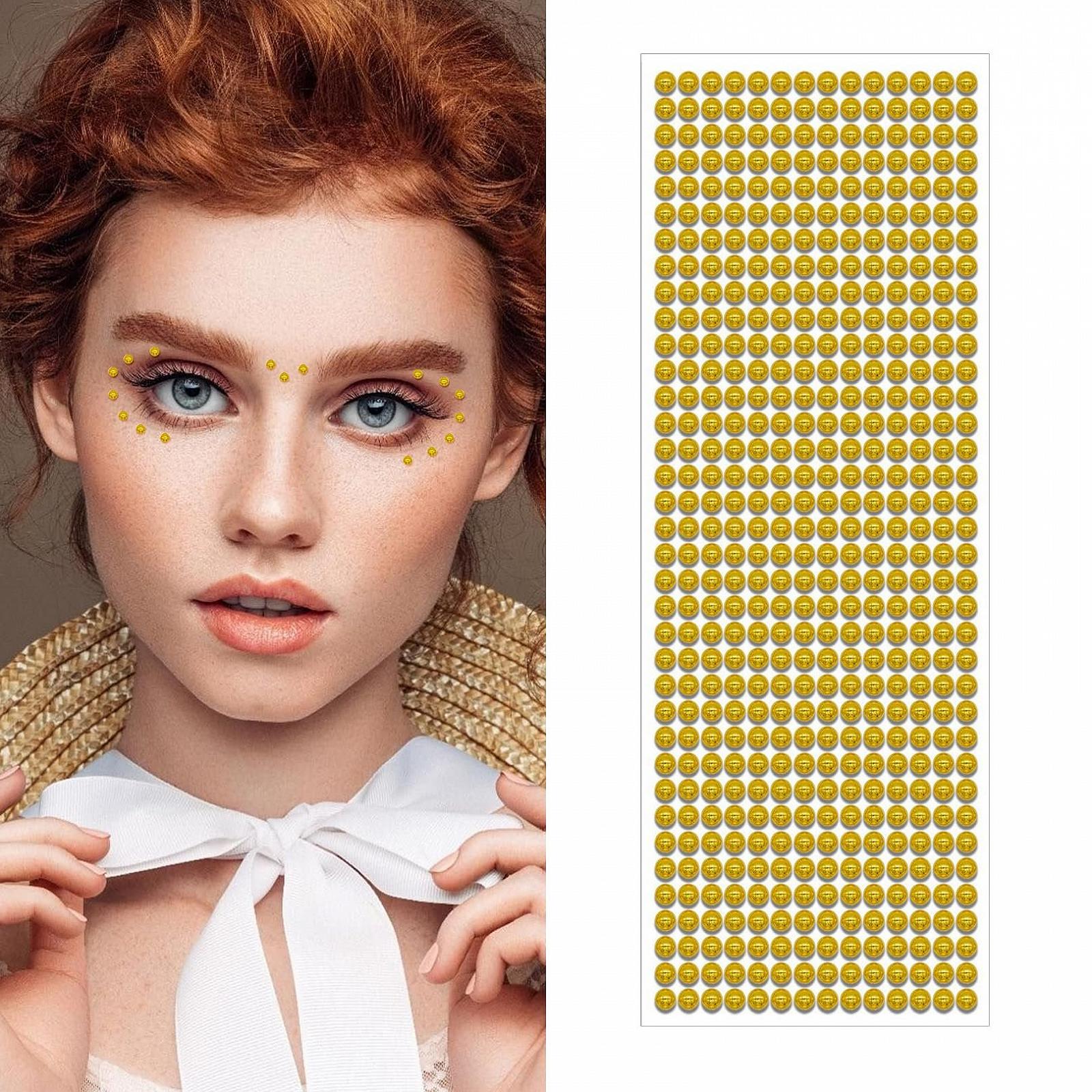 Набор Имитация Жемчуга Камни с Блестками 900 шт., Самоклеящиеся Стразы, Золотой, 4 мм Полусферические Стразы, Акриловые Полукруглые Самоклеящиеся Наклейки, фото №1