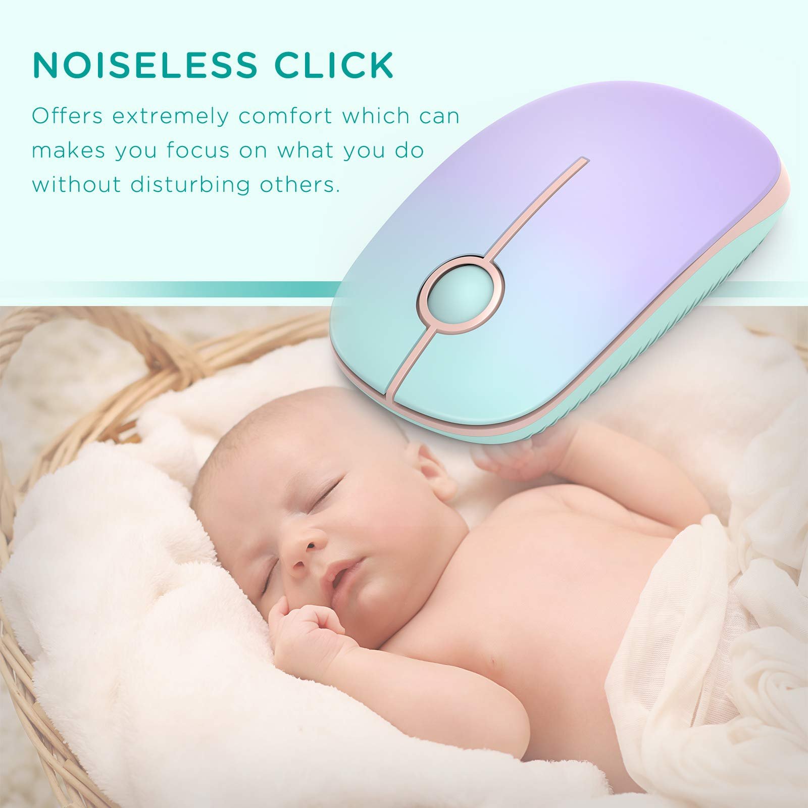 Мышь беспроводная Seenda 1600 DPI 3 кнопки Зеленый и фиолетовый, фото №2