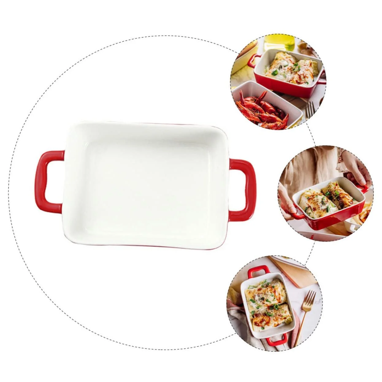 Керамічна форма для запікання Ciieeo з ручками BPA Frei багатофункціональна червона, фото №3