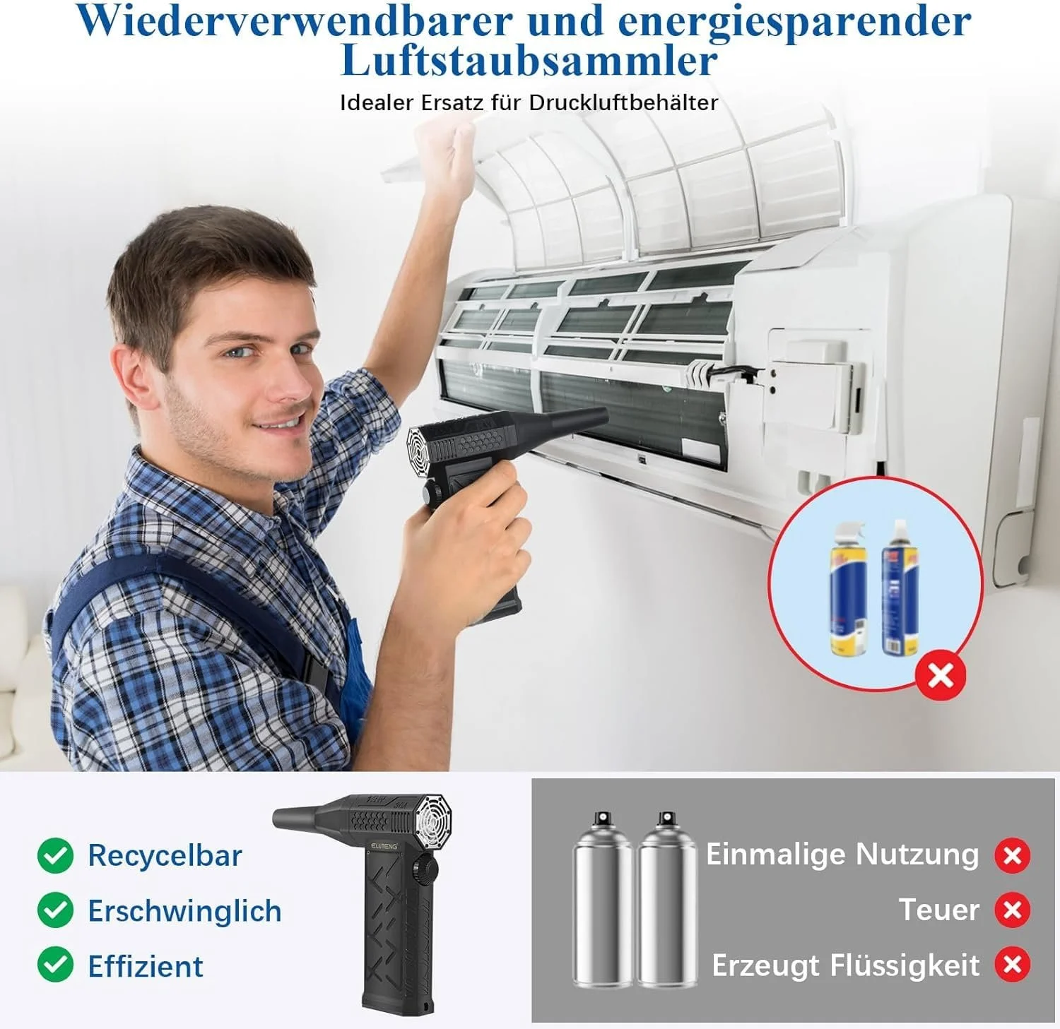 Електричний очищувач стисненим повітрям ELUTENG Плавне регулювання швидкості 130 000 RPM 8000 mAh, фото №5 Електричний очищувач стисненим повітрям ELUTENG Плавне регулювання швидкості 130 000 RPM 8000 mAh, фото №5