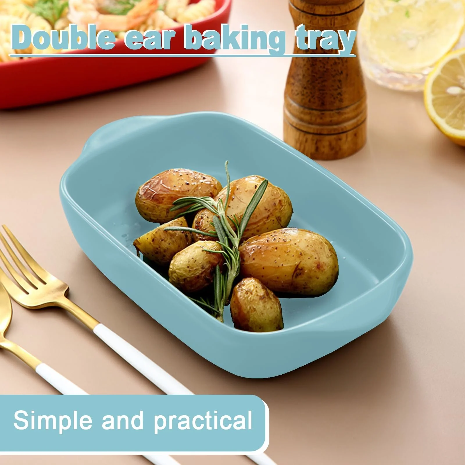 Набор керамических форм для лазаньи 2 шт. прямоугольные с ручками 23,5 x 13,5 см, фото №3