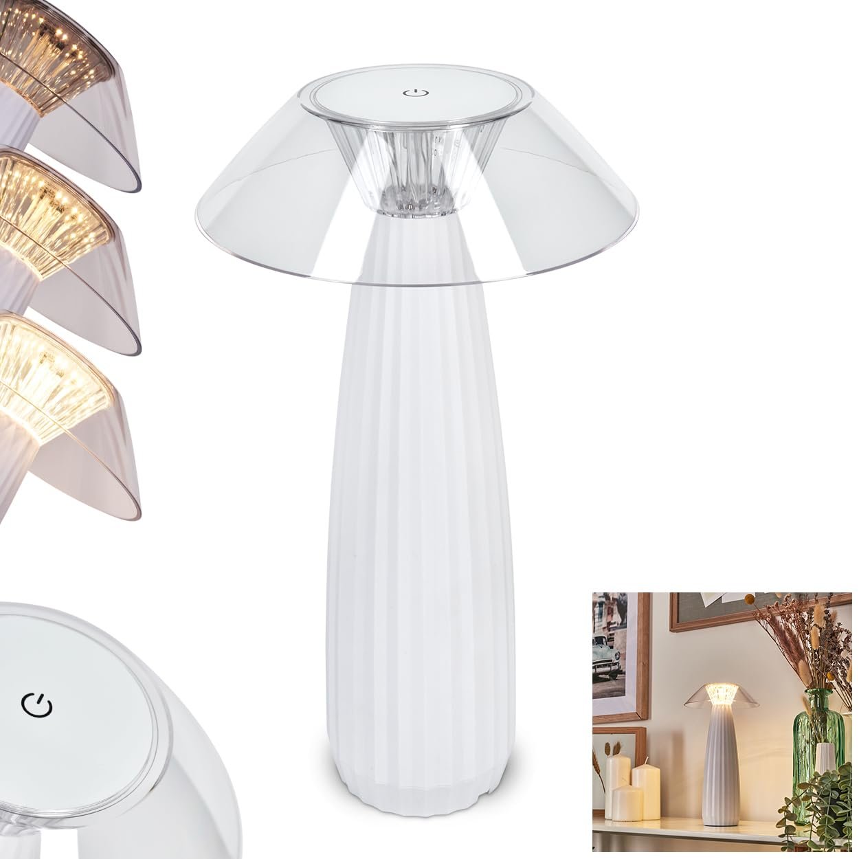 Світлодіодна настільна лампа HOFSTEIN Eryla Пластикова, Біла/Прозора, Акумуляторна, Сенсорний димер, 1 Вт, 100 лм, 3000 К, фото №1