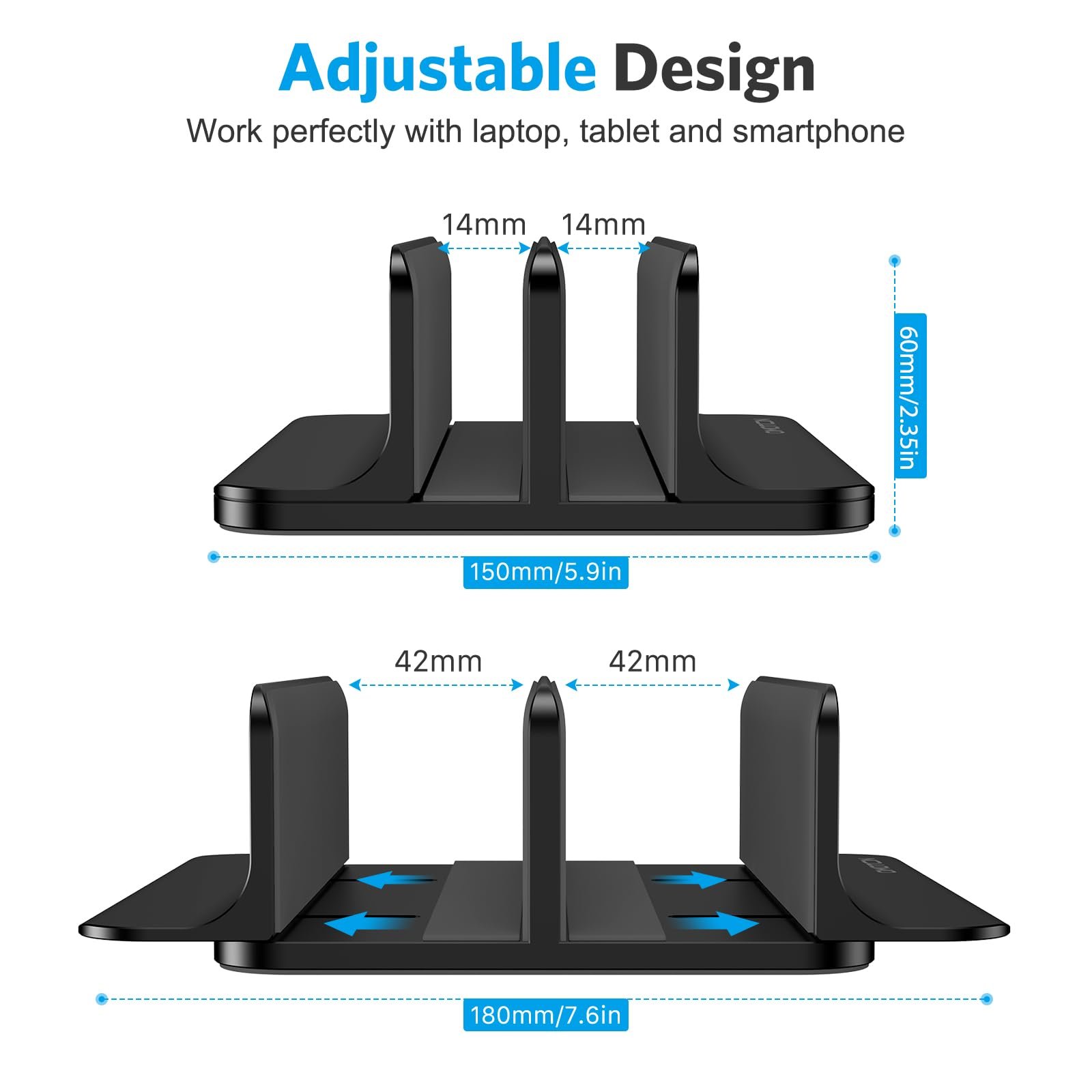 Вертикальная Подставка OMOTON для Ноутбуков Двойная Регулируемая док-станция (для ноутбуков до 17,3 дюймов) Черный, фото №4