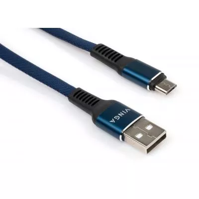 Дата кабель USB 2.0 AM to Micro 5P 1m flat nylon blue Vinga VCPDCMFNB1B, фото №1