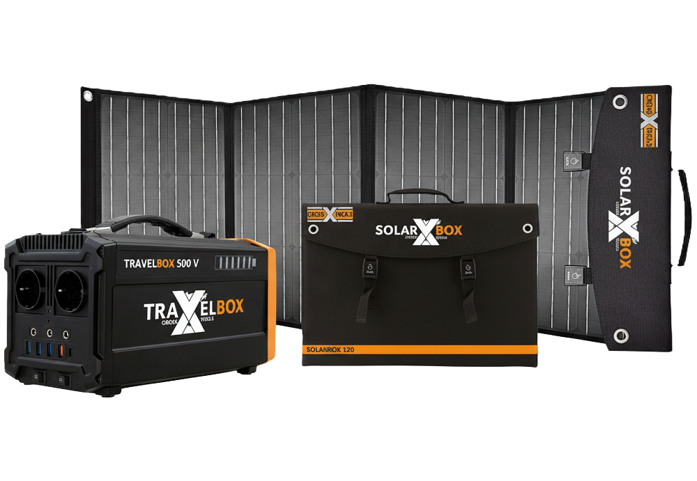 Зарядна станція Cross Tools TRAVELBOX 500+ 700 Вт / 500 Вт / 555 Вт*год + панель SOLARBOX 120 120 Вт / DC / USB-C / USB 2.0, фото №1 Зарядна станція Cross Tools TRAVELBOX 500+ 700 Вт / 500 Вт / 555 Вт*год + панель SOLARBOX 120 120 Вт / DC / USB-C / USB 2.0, фото №1
