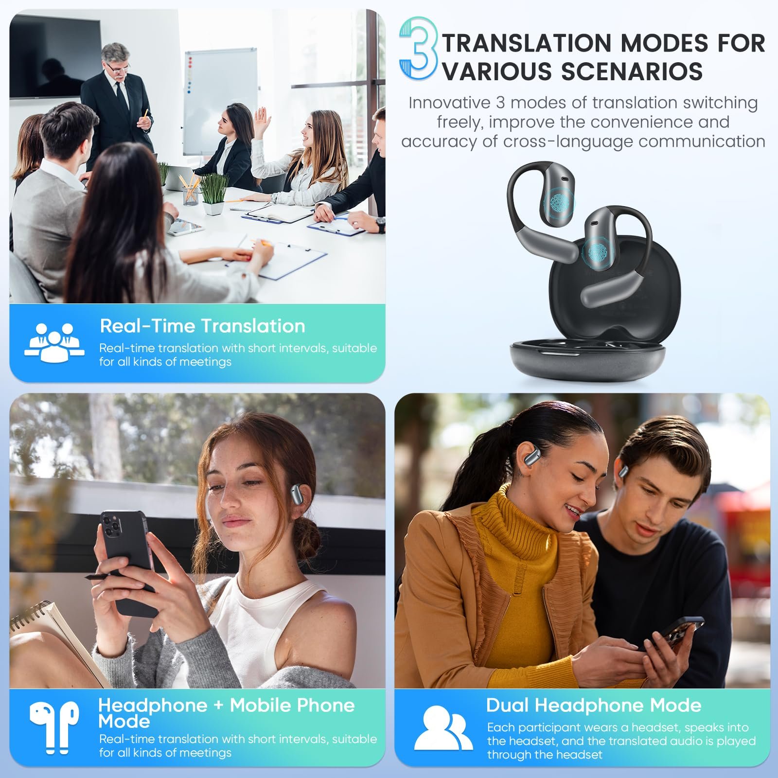Навушники AI Перекладач з сенсорним LCD, 150+ мов, Bluetooth 5.4, реального часу, фото №2