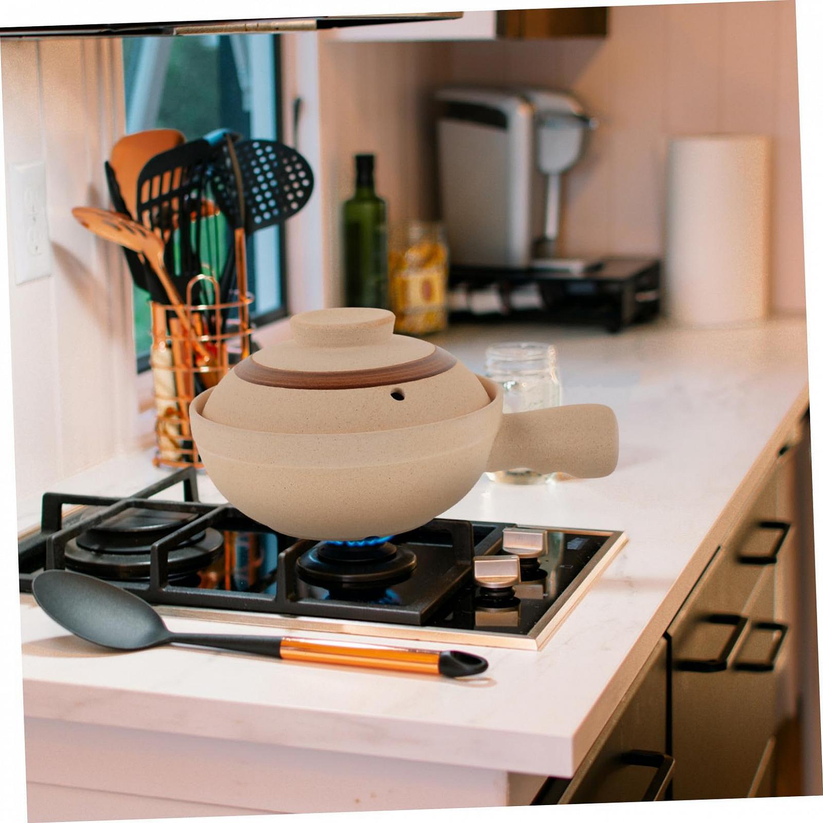 Кастрюля для запекания Керамическая маленькая с крышкой и одной ручкой термостойкая для супов и рагу, фото №4